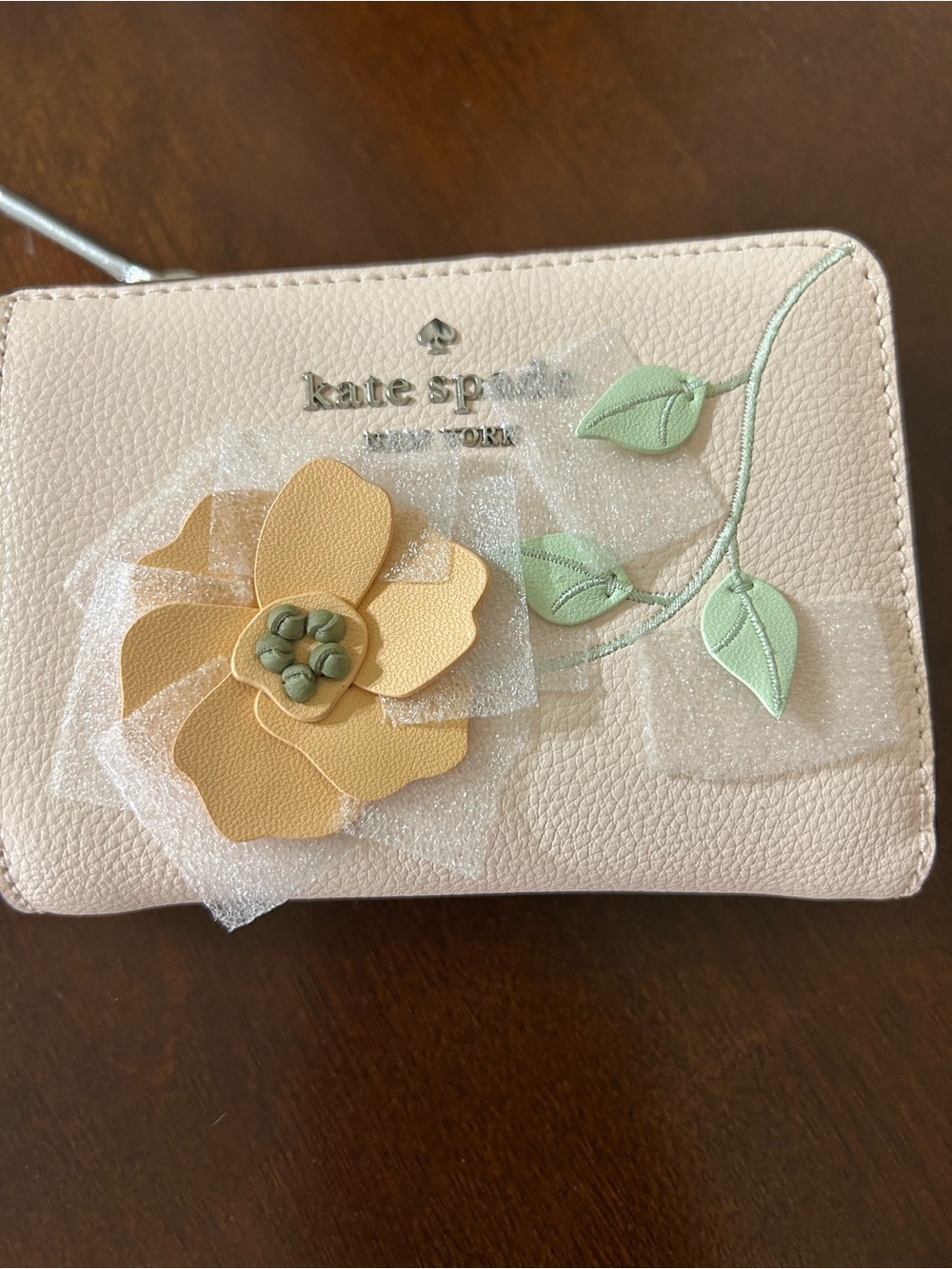 kate spade 3D Floral Small L-zip Wallet in Fresh Peach MSRP $219 - Picture 3 of 16